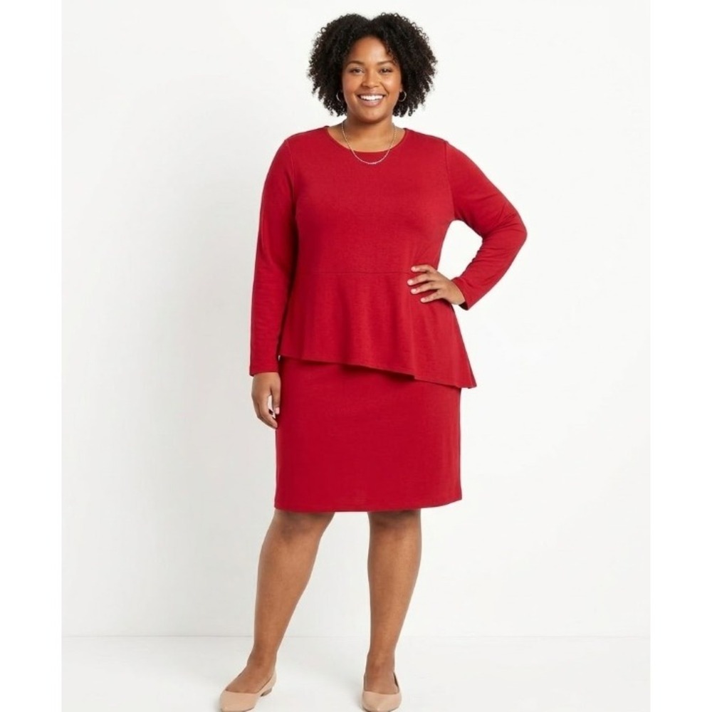J. Jill Large Wearever Collection Red Stretch Knit‎ Long Sleeve Sheath Dress